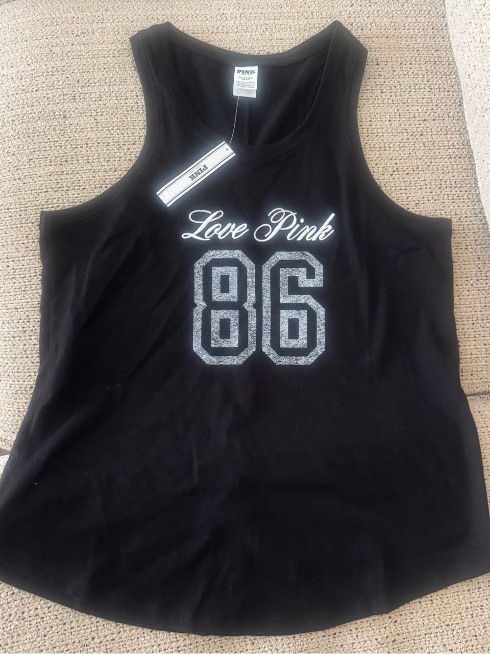 PINK Victoria's Secret Black “Love Pink 86” Graphic Tank Top Size XS